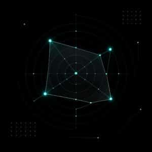 gráfico de radar con nodos brillantes