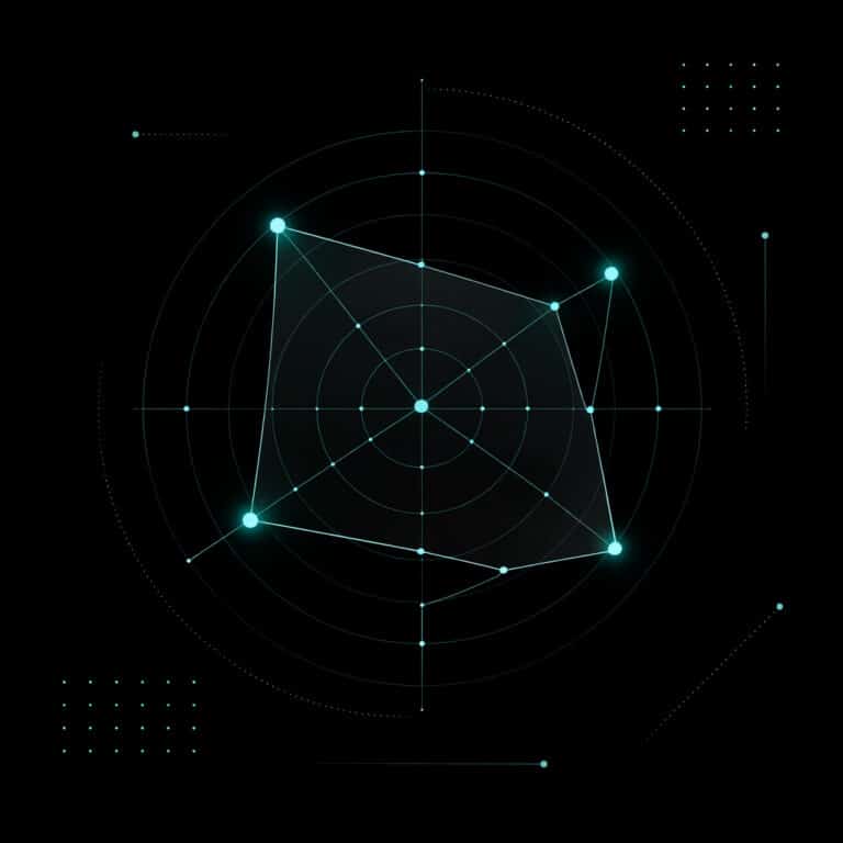 gráfico de radar con nodos brillantes